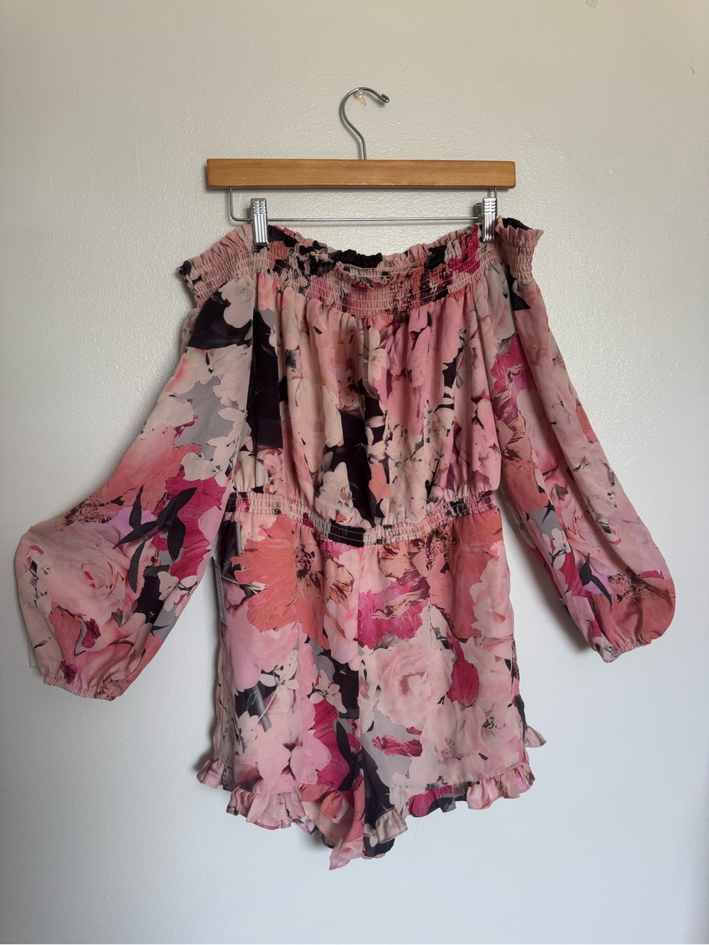 bebe Pink Floral Off-Shoulder Romper